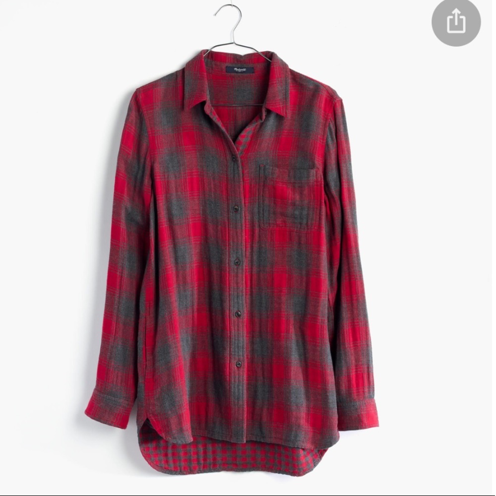 Madewell Red Grey Plaid Button-down Flannel